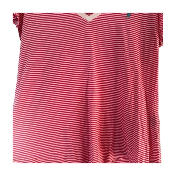 Ralph Lauren Striped V-Neck T-Shirt Red White XL Short Sleeve Logo Tee - Picture 5 of 8